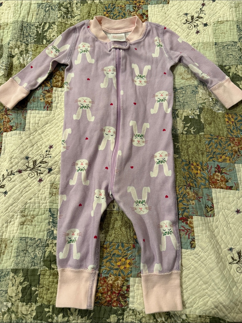 Hanna Andersson Lavender Bunny Zip One-Piece Footless